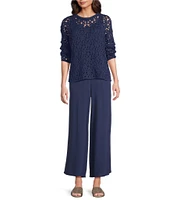Eileen Fisher Organic Cotton Open Stitch Round Neck Long Sleeve Sweater