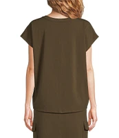 Eileen Fisher Organic Cotton Blend Stretch Jersey Crew Neck Cap Sleeve Coordinating Shirt