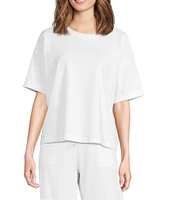 Eileen Fisher Organic Cotton Blend Stretch Jersey Round Neck Short Sleeve Top