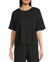 Eileen Fisher Organic Cotton Blend Stretch Jersey Round Neck Short Sleeve Top