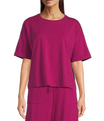 Eileen Fisher Organic Cotton Blend Stretch Jersey Round Neck Short Sleeve Top