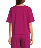 Eileen Fisher Organic Cotton Blend Stretch Jersey Round Neck Short Sleeve Top
