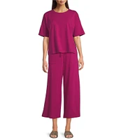 Eileen Fisher Organic Cotton Blend Stretch Jersey Round Neck Short Sleeve Top
