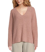 Eileen Fisher Organic Cotton Fluff V-Neck Long Sleeve Boxy Sweater