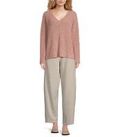 Eileen Fisher Organic Cotton Fluff V-Neck Long Sleeve Boxy Sweater