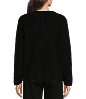 Eileen Fisher Organic Cotton Fluff V-Neck Long Sleeve Boxy Sweater