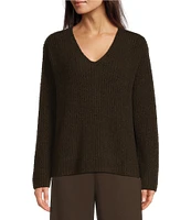 Eileen Fisher Organic Cotton Fluff V-Neck Long Sleeve Boxy Sweater