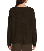 Eileen Fisher Organic Cotton Fluff V-Neck Long Sleeve Boxy Sweater