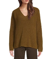 Eileen Fisher Organic Cotton Fluff V-Neck Long Sleeve Boxy Sweater