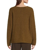 Eileen Fisher Organic Cotton Fluff V-Neck Long Sleeve Boxy Sweater