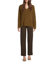 Eileen Fisher Organic Cotton Fluff V-Neck Long Sleeve Boxy Sweater