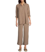Eileen Fisher Organic Cotton Gauze Elastic Waist Straight Leg Pants