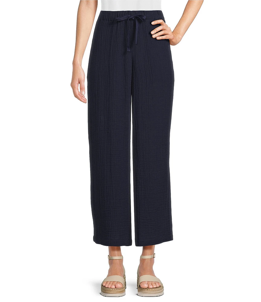 Eileen Fisher Organic Cotton Gauze Elastic Waist Straight Leg Pants