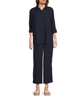 Eileen Fisher Organic Cotton Gauze Elastic Waist Straight Leg Pants