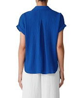 Eileen Fisher Organic Cotton Gauze Point Collar Long Sleeve Top