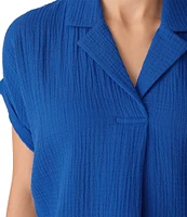 Eileen Fisher Organic Cotton Gauze Point Collar Long Sleeve Top