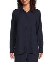 Eileen Fisher Organic Cotton Gauze Point Collar Long Sleeve Top