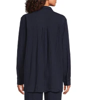 Eileen Fisher Organic Cotton Gauze Point Collar Long Sleeve Top