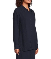 Eileen Fisher Organic Cotton Gauze Point Collar Long Sleeve Top