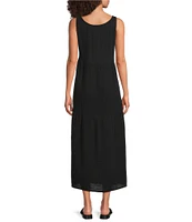 Eileen Fisher Organic Cotton Gauze Scoop Neck Sleeveless Tiered Dress