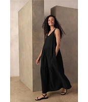 Eileen Fisher Organic Cotton Gauze Scoop Neck Sleeveless Tiered Dress