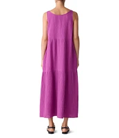 Eileen Fisher Organic Cotton Gauze Scoop Neck Sleeveless Tiered Dress