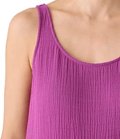 Eileen Fisher Organic Cotton Gauze Scoop Neck Sleeveless Tiered Dress