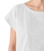 Eileen Fisher Organic Cotton Grid Pattern Boat Neck Short Sleeve Top
