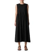 Eileen Fisher Organic Cotton Knit Poplin Round Neck Sleeveless Full Length Dress