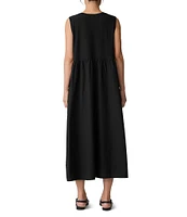 Eileen Fisher Organic Cotton Knit Poplin Round Neck Sleeveless Full Length Dress