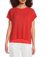 Eileen Fisher Organic Cotton Linen Blend Round Neck Short Sleeve Tee