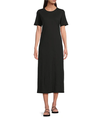 Eileen Fisher Organic Cotton Slub Jersey Crew Neck Short Sleeve Dress