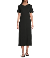 Eileen Fisher Organic Cotton Slub Jersey Crew Neck Short Sleeve Dress