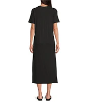 Eileen Fisher Organic Cotton Slub Jersey Crew Neck Short Sleeve Dress