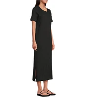 Eileen Fisher Organic Cotton Slub Jersey Crew Neck Short Sleeve Dress