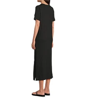 Eileen Fisher Organic Cotton Slub Jersey Crew Neck Short Sleeve Dress