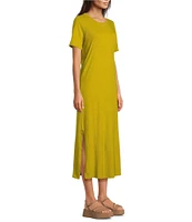 Eileen Fisher Organic Cotton Slub Jersey Crew Neck Short Sleeve Dress