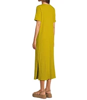 Eileen Fisher Organic Cotton Slub Jersey Crew Neck Short Sleeve Dress