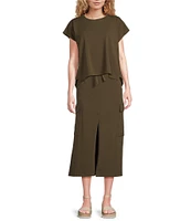 Eileen Fisher Organic Cotton Stretch Jersey Pull-On Coordinating Midi Skirt