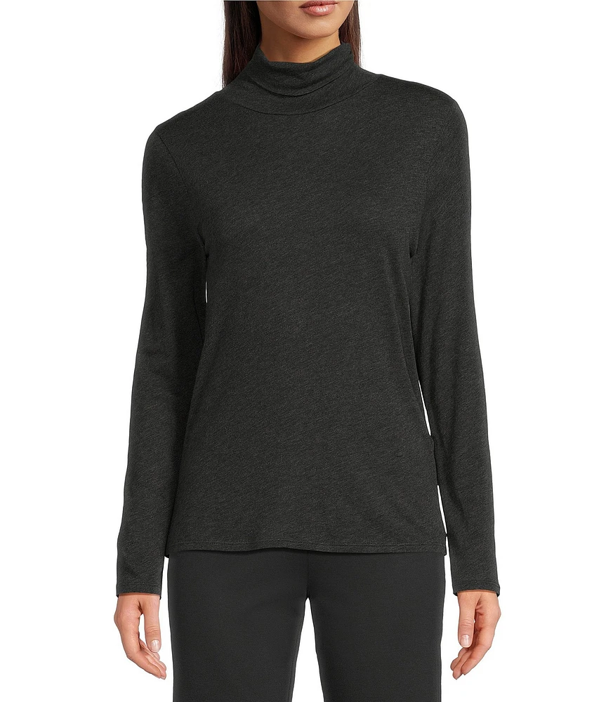 Eileen Fisher Organic Cotton Tencel™ Sheer Knit Turtleneck Long Sleeve Slim Top