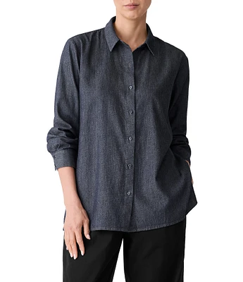 Eileen Fisher Organic Cotton Twill Classic Collar Long Sleeve Shirt