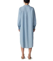 Eileen Fisher Organic Cotton Twill Classic Point Collar Long Sleeve Button Front Midi Shirt Dress