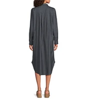 Eileen Fisher Organic Cotton Twill Classic Point Collar Long Sleeve Button Front Midi Shirt Dress