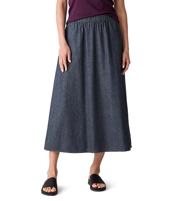 Eileen Fisher Organic Cotton Twill Elastic Waits A-Line Midi Skirt