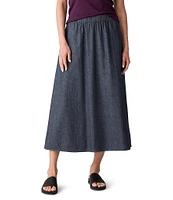 Eileen Fisher Organic Cotton Twill Elastic Waits A-Line Midi Skirt