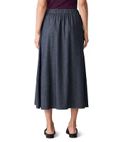 Eileen Fisher Organic Cotton Twill Elastic Waits A-Line Midi Skirt