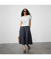 Eileen Fisher Organic Cotton Twill Elastic Waits A-Line Midi Skirt