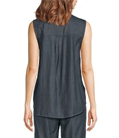 Eileen Fisher Organic Cotton Twill Mandarin Collar Sleeveless Top