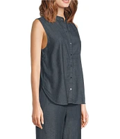 Eileen Fisher Organic Cotton Twill Mandarin Collar Sleeveless Top