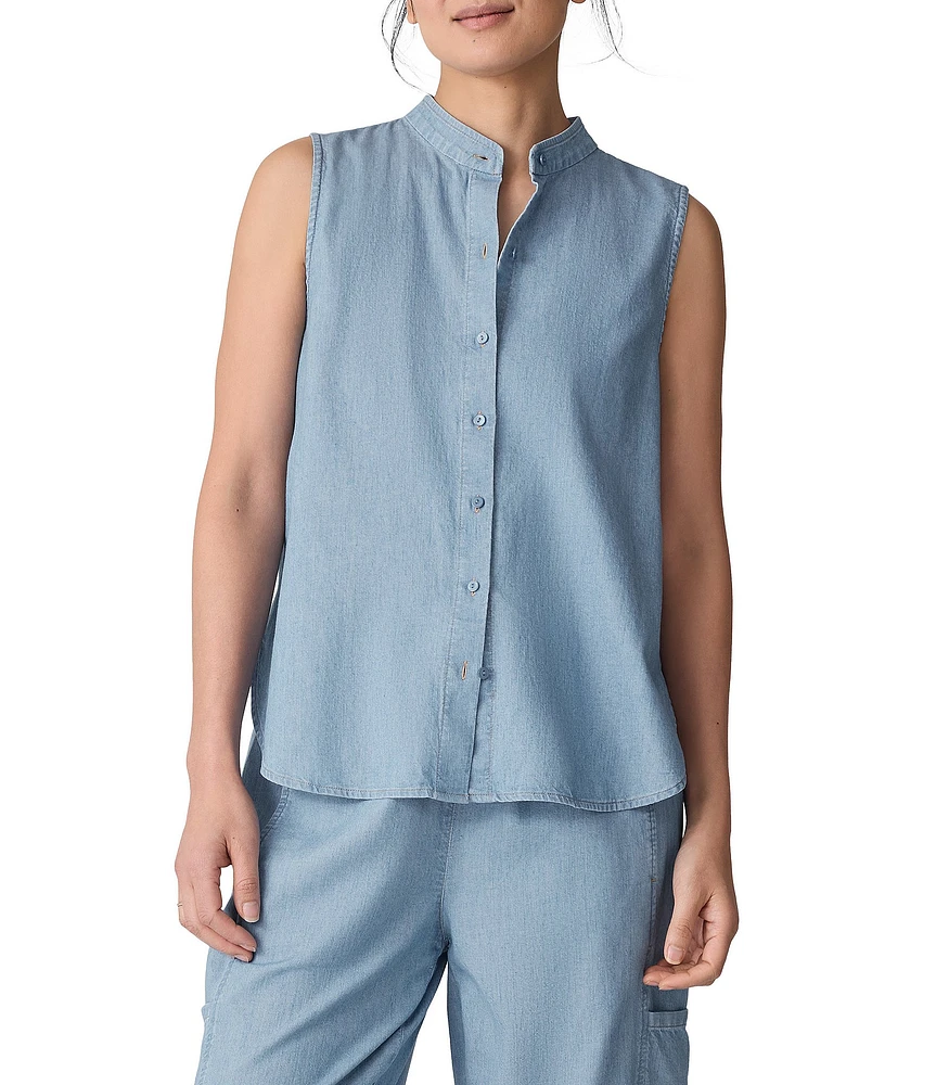 Eileen Fisher Organic Cotton Twill Mandarin Collar Sleeveless Top